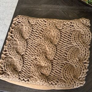 Pottery Barn throw pillow, tan, brown, chunky knit, fall, home accents, large